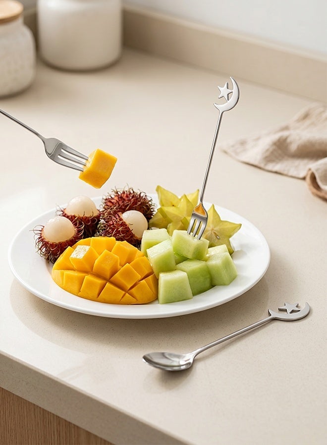 Creative Seahorse Star Moon Gold and Silver Bright Color Stainless Steel Spoon and Fork Set - Image 4