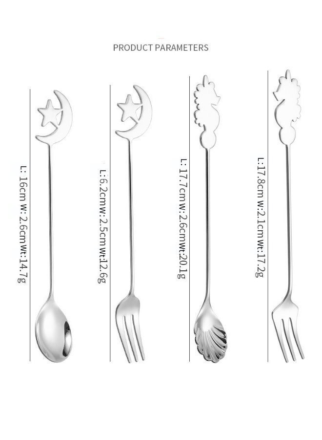 Creative Seahorse Star Moon Gold and Silver Bright Color Stainless Steel Spoon and Fork Set - Image 5