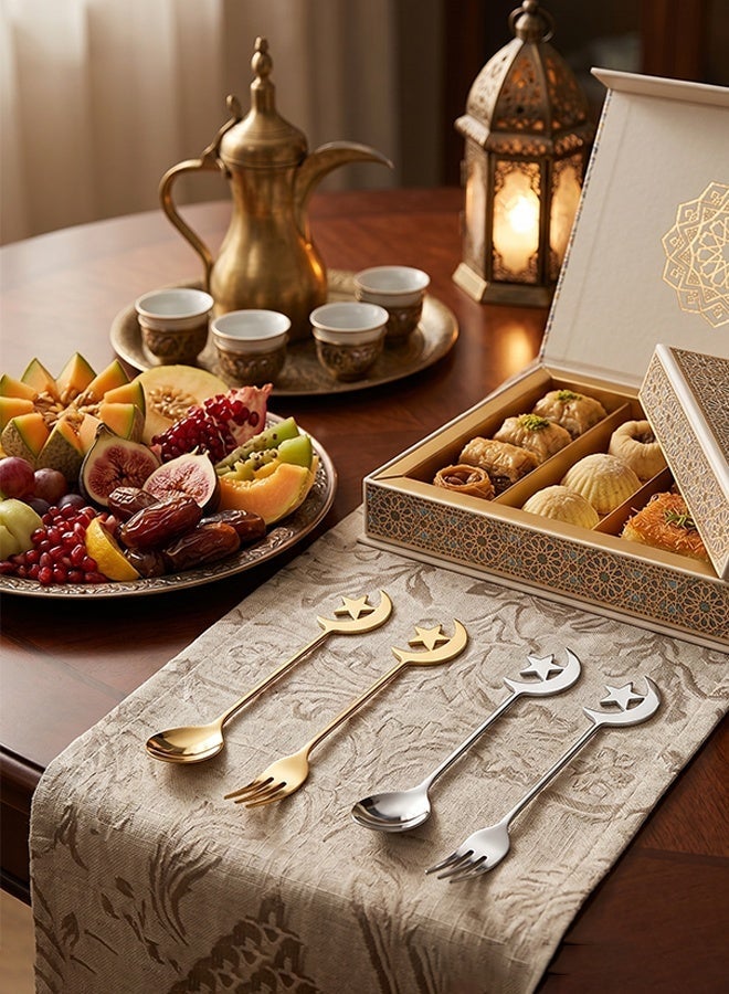Creative Seahorse Star Moon Gold and Silver Bright Color Stainless Steel Spoon and Fork Set - Image 3