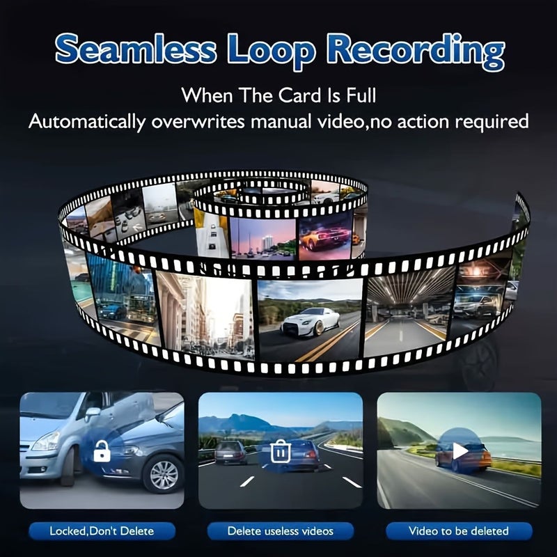 Black Car Dashcam Dual Camera 1080P Front Display Infrared Night Vision Loop Recording - Image 4