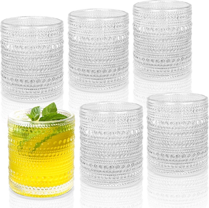 JPPSUJJ Cocktail Glasses 10 oz Hobnail Drinking Glasses Set of 6, Vintage Glassware, Textured Glass Cups Bubble Glasses Water Glasses Old Fashion Jupiter Glasses Set, clear - Image 1