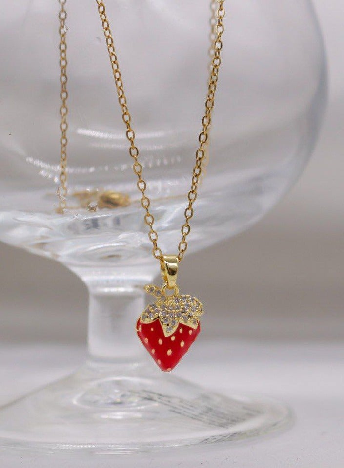 ورد قلادة نسائية أنيقة من طبقات الفراولة مصنوعة من الفولاذ المقاوم للصدأ مستوحاة من الفواكه - Image 1