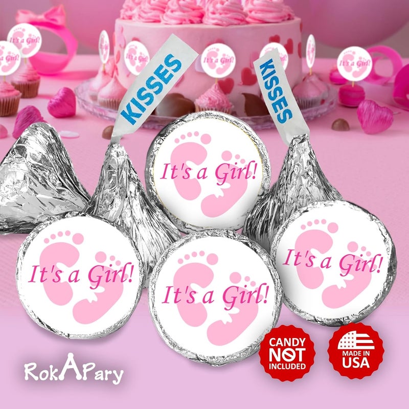 Creativity Labels 324 Its a Girl Pink Footprints Kisses Labels for Baby Shower Or Baby Sprinkle Party Or Event Decorations, Stickers, Wrappers, Favors. Made in USA - Image 2