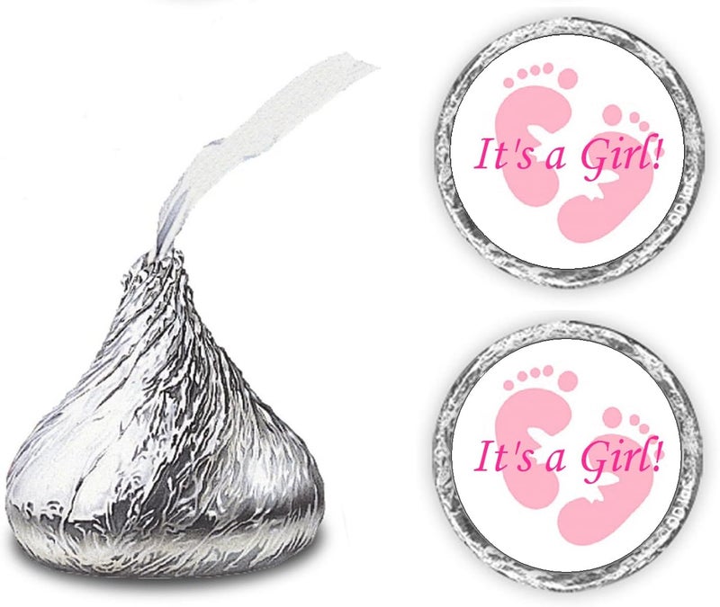 Creativity Labels 324 Its a Girl Pink Footprints Kisses Labels for Baby Shower Or Baby Sprinkle Party Or Event Decorations, Stickers, Wrappers, Favors. Made in USA - Image 1