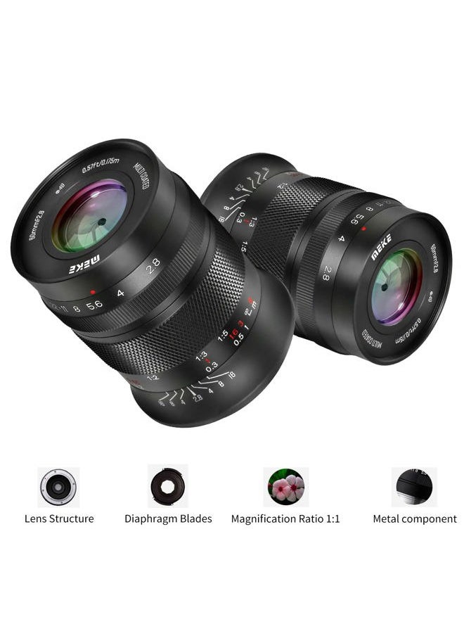 Meike - 60mm f2.8 Large Aperture APS-C Frame Manual Focus Prime Fixed Lens Compatible with Canon EF-M Mount Mirrorless Cameras EOS M M2 M3 M5 M6 M10 M50 M100 M6II M200 etc - Image 1