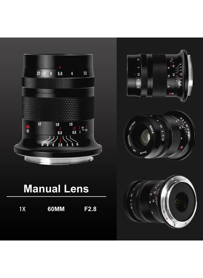Meike - 60mm f2.8 Large Aperture APS-C Frame Manual Focus Prime Fixed Lens Compatible with Canon EF-M Mount Mirrorless Cameras EOS M M2 M3 M5 M6 M10 M50 M100 M6II M200 etc - Image 1