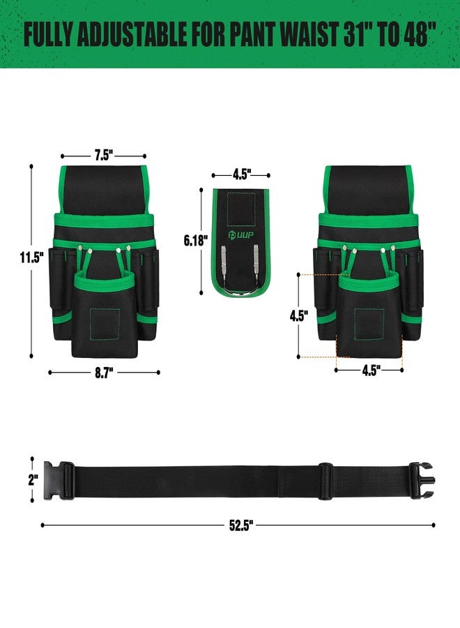 UUP Magnetic Tool Belt for Men, 26 Pockets Heavy Duty Tool Pouch, Magnet Holster Nail Utility Toolbelt Detachable Adjustable Waist Holder for Handyman Contractor Mechanic Plumber Roofer Dad Gift -Green - Image 2