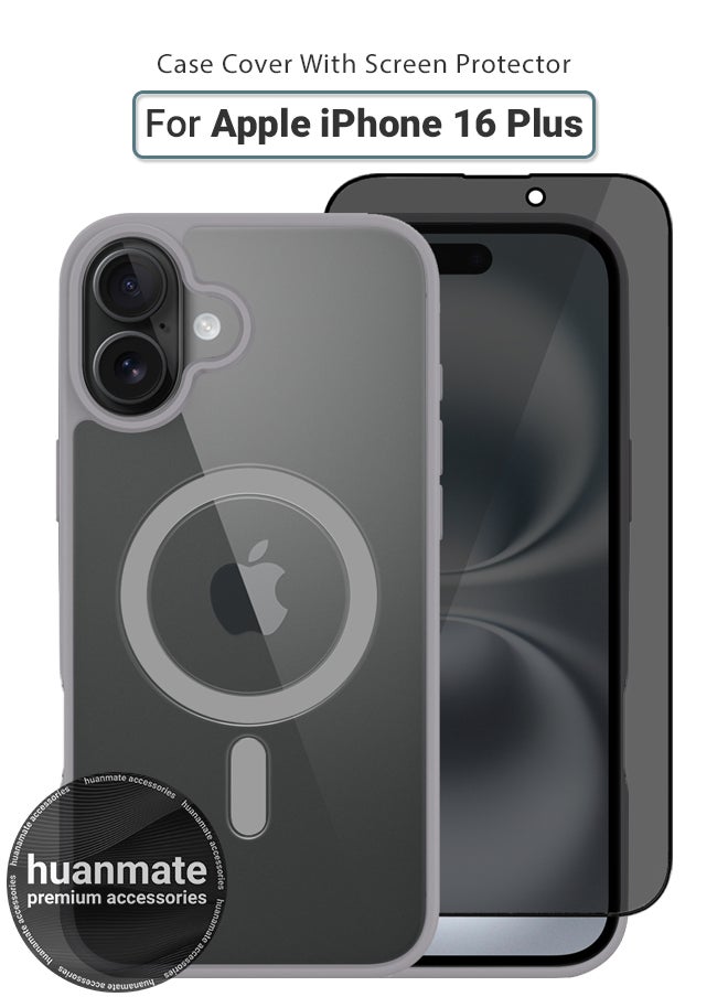 huanmate - 2 in 1 Apple iPhone 16 Plus Magsafe Protection Pack - Ultra Clear Shockproof Case & Anti-Peeping Privacy Glass Screen Protector, All-Round Defense with High Transparency & Easy Installation - Image 1
