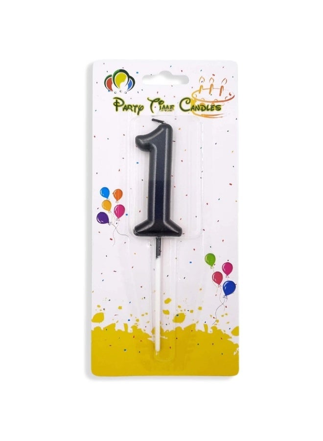 Party Time Candles Black Number One (1) Shaped Candle 4X7.5cm For Birthday Cake