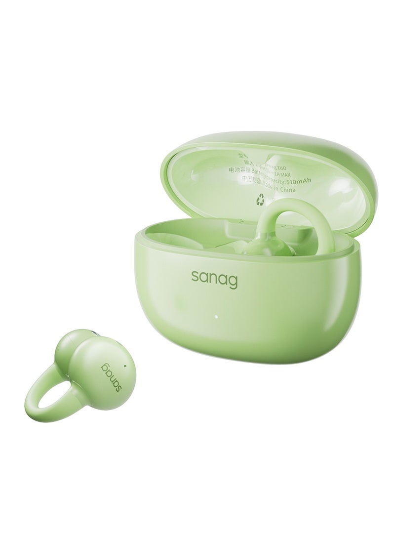 ساناج سماعات Z60S المعلقة مفتوحة الأذن، خفيفة الوزن للغاية 5.1 جرام، بطارية تدوم 50 ساعة، صوت غامر، تصميم عصري، اتصال واضح، مقاومة الضوضاء، مقاومة للماء IPX4، تحكم ذكي عبر التطبيق، متوافقة مع iOS و Android باللون الأخضر. - Image 1