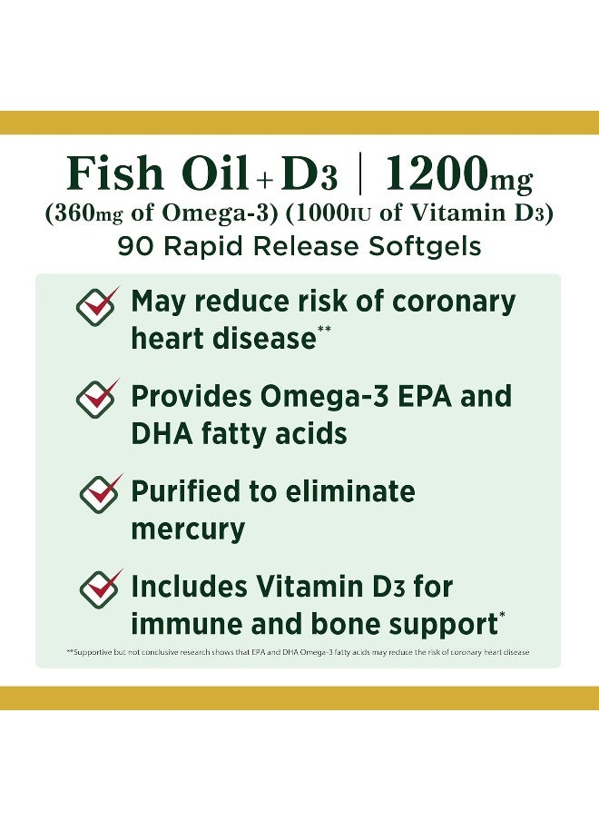 NATURE'S BOUNTY - Fish Oil 1200 Mg+D3 1000 Iu - 90 Softgels - Image 1