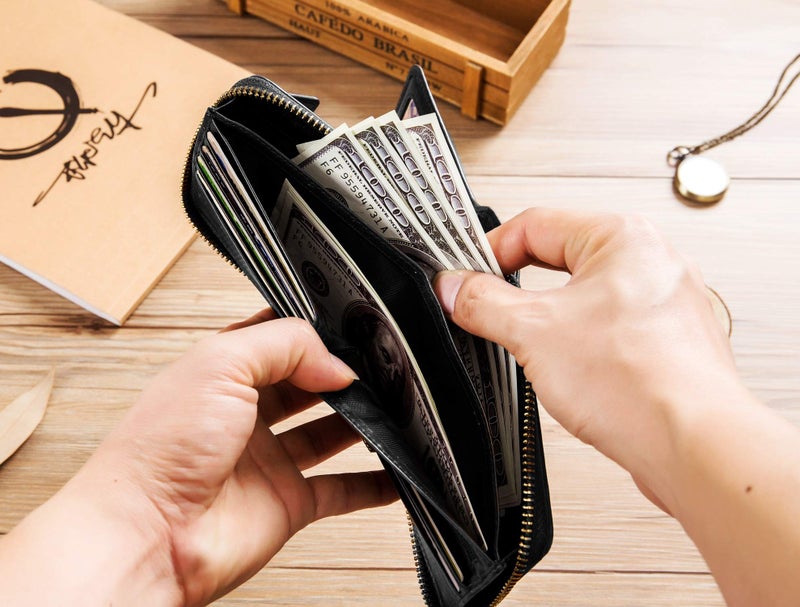 BULLCAPTAIN Mens Genuine Leather Zipper Wallet RFID Blocking Bifold Zip Around Multi Credit Card Holder (black) - Image 5
