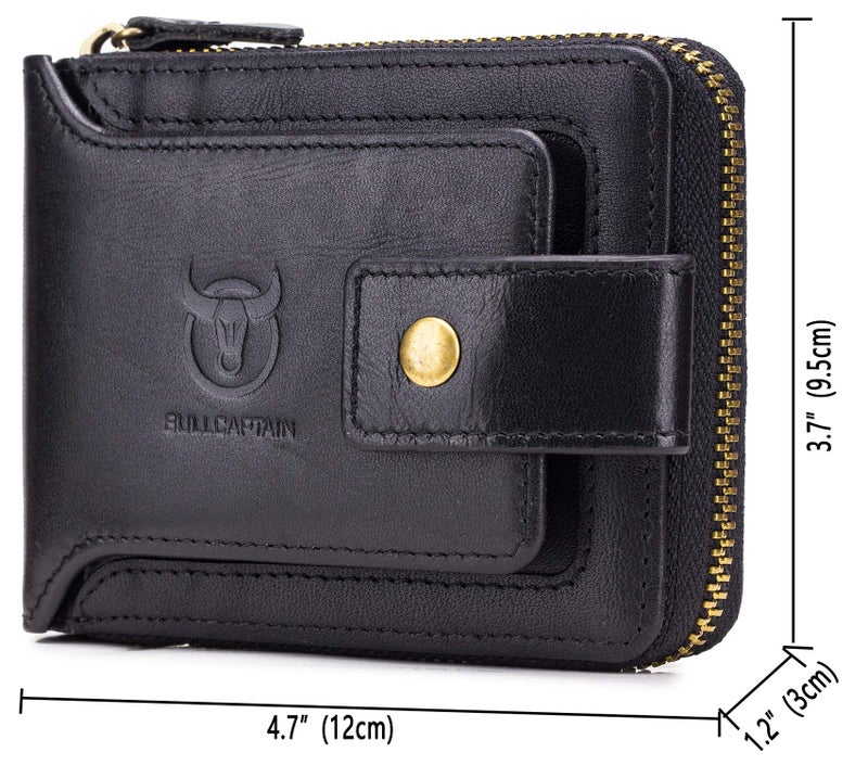 BULLCAPTAIN Mens Genuine Leather Zipper Wallet RFID Blocking Bifold Zip Around Multi Credit Card Holder (black) - Image 2