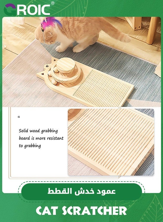 GROIC Cat Scratcher With Turntable, 3 in 1 Wooden Track Scratching Board Toys, Double Layer Turntable Interactive Ball And Teasing Stick, for Indoor Chasing & Exercising - Image 2