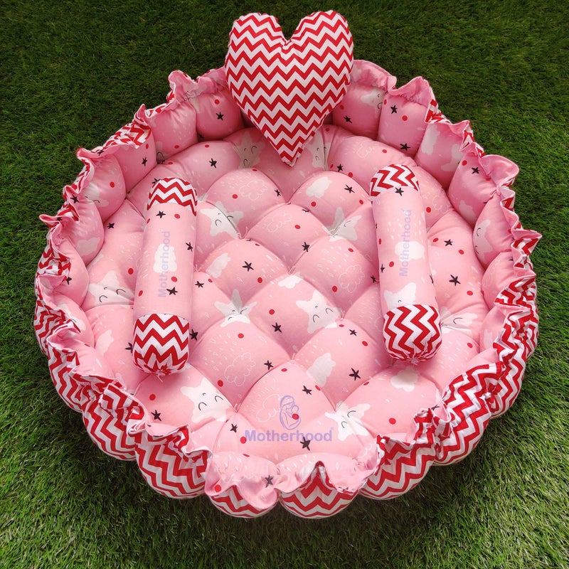 MOTHERHOOD MOTHERHOOD Round Baby Tub Bed and 3 pc Baby Pillow Luxury Baby Mattress Bed Sleeper Bedding Set coSleeper Safe Cotton Fabric with RFilled UltraSoft Comfortable for Newborn to ToddlersPink - Image 5