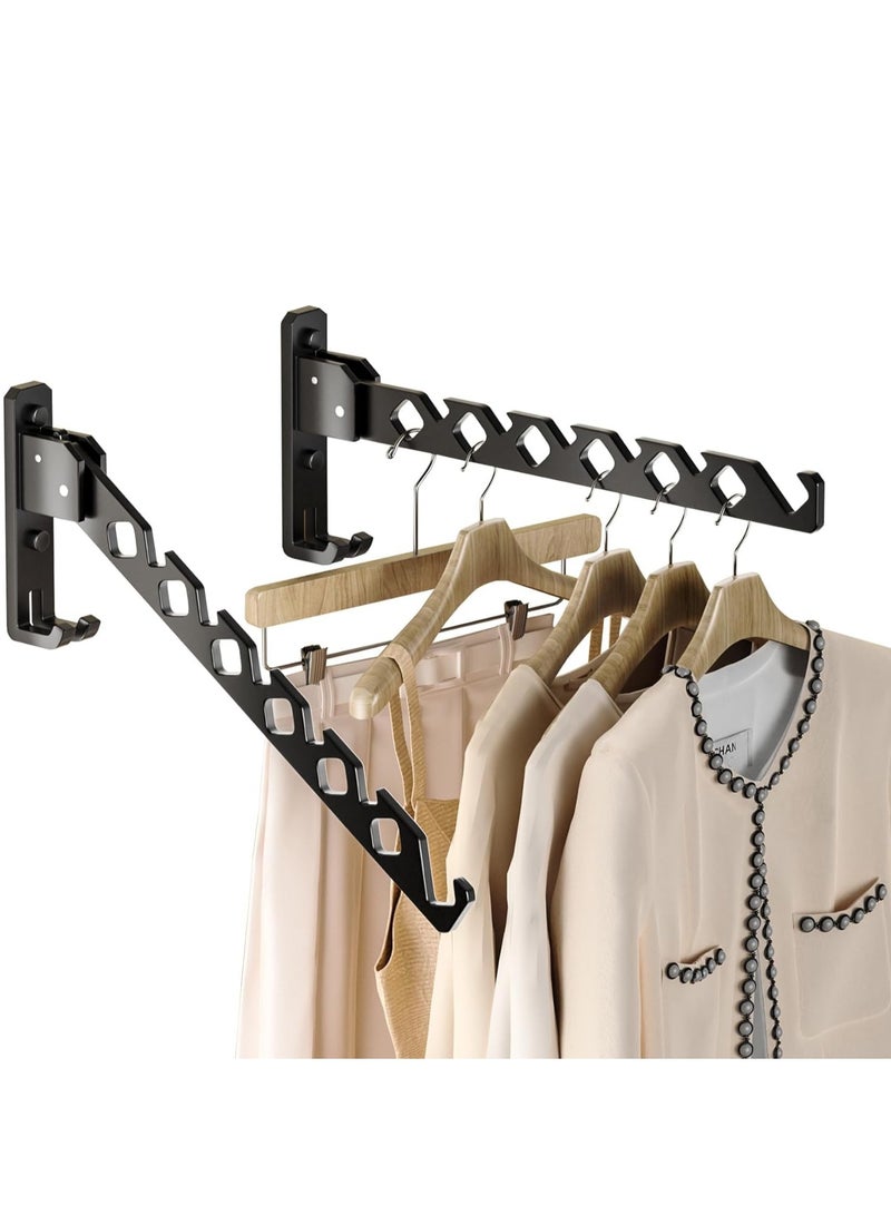 MIXDE 2 Pack Wall Mount Coat Hanger Holder, Black Clothes Drying Organizer Rack Garment Hooks Aluminium Retractable Folding Indoor Wall Mounted Hanger Space Saver for Laundry Room Bedroom - Image 1