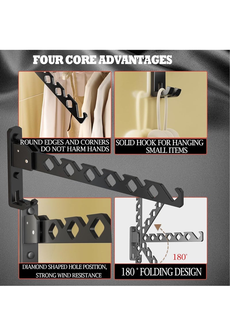 MIXDE 2 Pack Wall Mount Coat Hanger Holder, Black Clothes Drying Organizer Rack Garment Hooks Aluminium Retractable Folding Indoor Wall Mounted Hanger Space Saver for Laundry Room Bedroom - Image 2