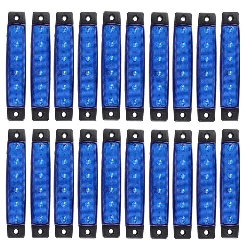 أضواء علامة جانبية LED KYYET 6 LED 2835 SMD لمصابيح الإضاءة للسيارات والشاحنات والمقطورات وRV وكامبر فان وبيك أب وجرار ولوري وSUV وقارب 12V DC مضادة للصدمات (20 قطعة زرقاء)