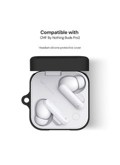 O Ozone Silicone Case Compatible with CMF By Nothing Buds Pro 2, Shockproof and Scratch-Resistant Full-Body Protection Cover with Anti-Lost Keychain- Black  - Image 2