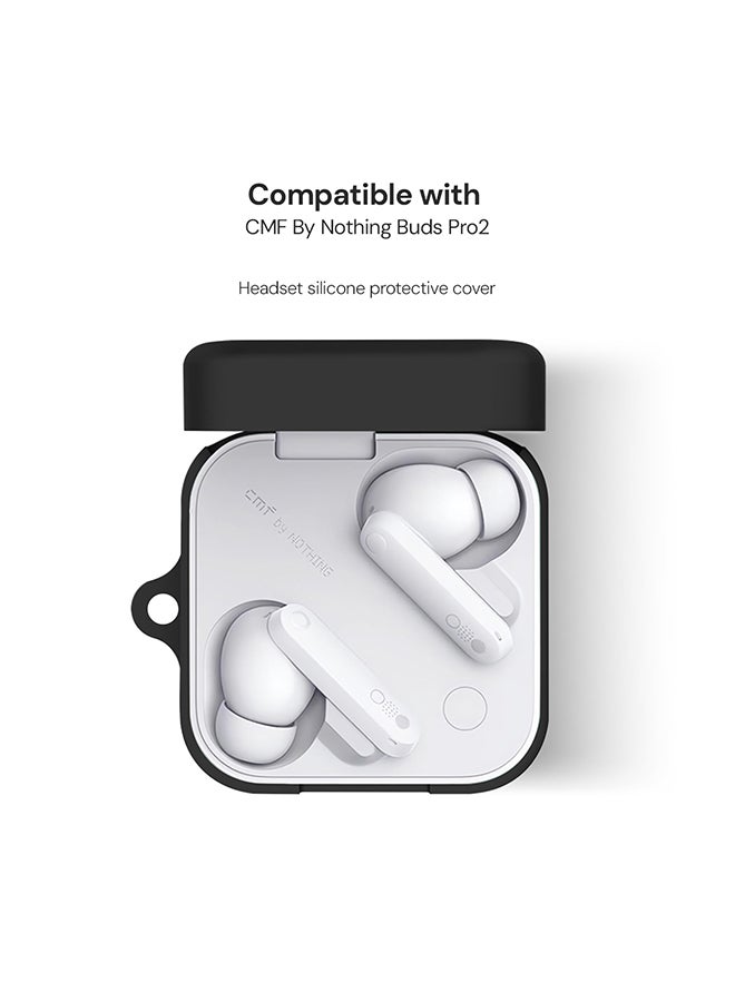 O Ozone Silicone Case Compatible with CMF By Nothing Buds Pro 2, Shockproof and Scratch-Resistant Full-Body Protection Cover with Anti-Lost Keychain- Black  - Image 2