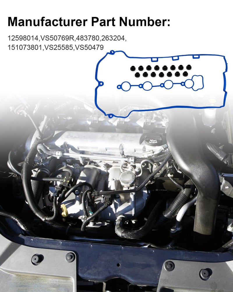 YUANTUO Engine Valve Cover Gasket Fits for Chevy Malibu 2006-2012, Fits for HHR 2006-2011, Fits for Cobalt 2007-2010, Fits for Pontiac G5 G6 2.2L 2.4L 2006-2010, 12598014 VS50769R - Image 4