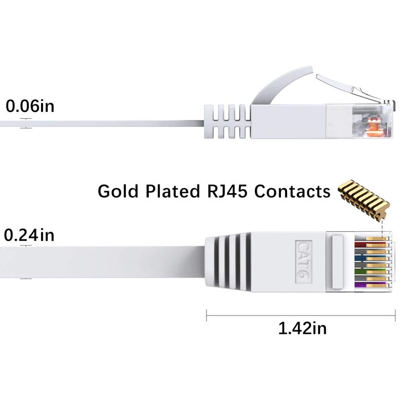 كابل إيثرنت Cat6 من ، طوله 60 قدم، لونه أبيض؛ كابل إيثرنت مستوي من نوع Cat-6 لاستخدامه في شبكات الكمبيوتر والإنترنت، أسرع من كابلات Cat5e/Cat5، مزود بموصلات RJ45 – طول الكابل: 60 قدم. - Image 3