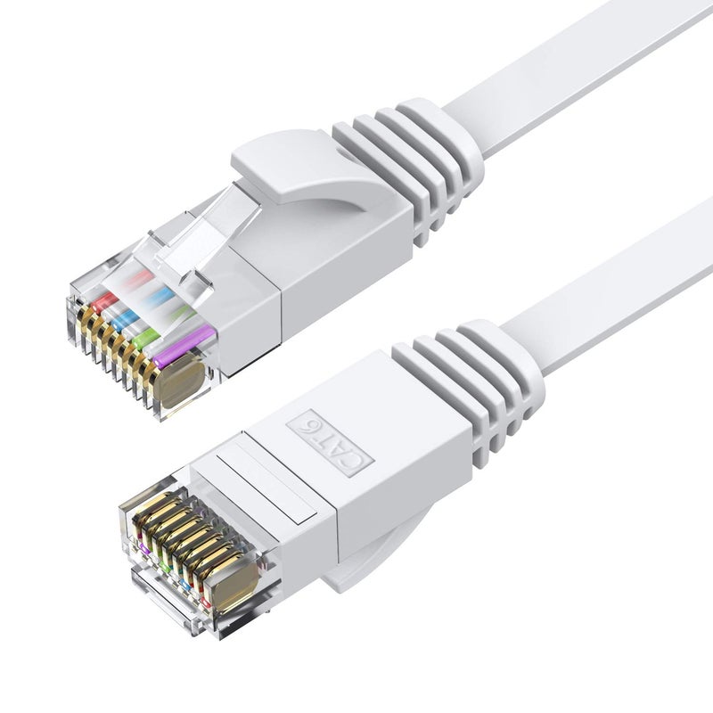 كابل إيثرنت Cat6 من ، طوله 60 قدم، لونه أبيض؛ كابل إيثرنت مستوي من نوع Cat-6 لاستخدامه في شبكات الكمبيوتر والإنترنت، أسرع من كابلات Cat5e/Cat5، مزود بموصلات RJ45 – طول الكابل: 60 قدم. - Image 2