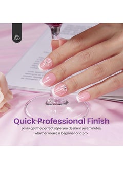beetles Gel Polish Beetles French Tip Press On Nails: 150 Pcs Pink Short Square Press On Nails 4 In 1 Nail Tips Gel Nail, Pre-Applied Primer And Base Coat, No File Need Diy Manicure For Nail Extension Designs And Gift  - Image 3