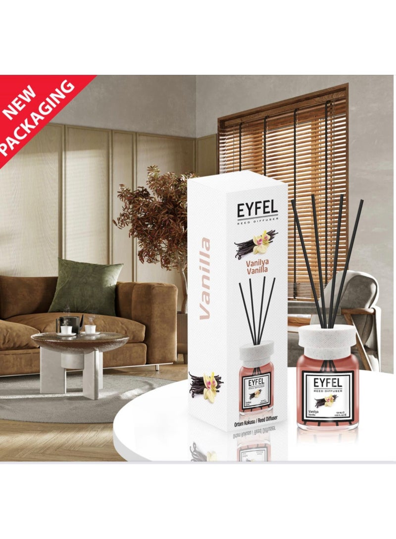 EYFEL Reed Diffuser 120ml – [VANILLA] Scented Home Fragrance with Reed Sticks, Decorative Aroma Diffuser for Bedroom, Living Room, Office & Bathroom