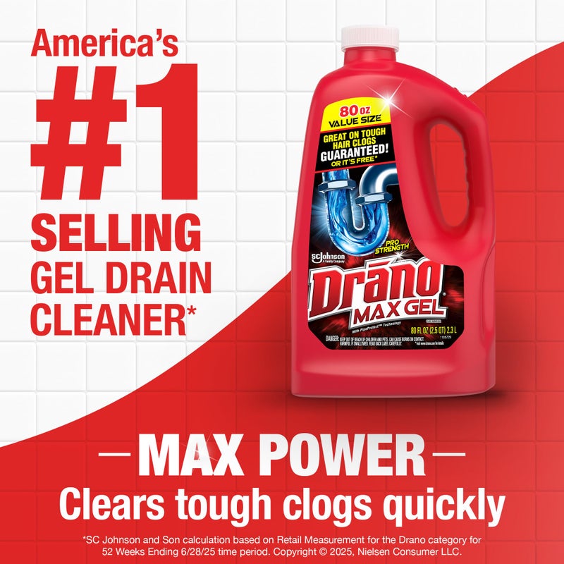 Drano Max Gel Drain Clog Remover and Cleaner for Shower or Sink Drains, Unclogs and Removes Hair, Soap Scum, Blockages, 32 oz - Image 2