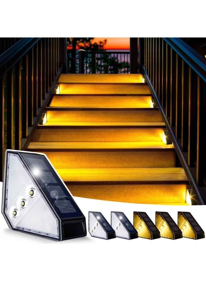 6 Pack Solar Step Lights Outdoor Waterproof IP65, LED Stair Lights for Deck, Garden, Porch, Patio,Warm & White Dual Light, 10-Hr Bright Security Lighting, Easy Install Triangle Design - Image 1