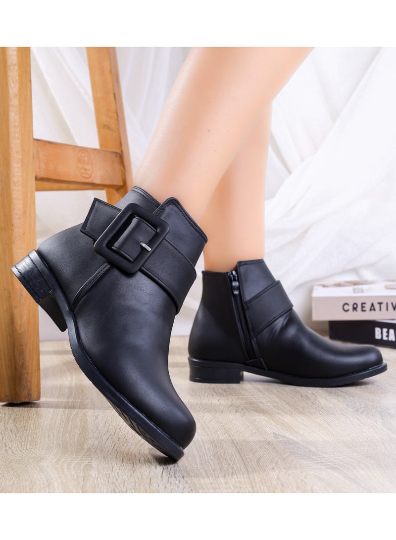 لايف ستيلاش  حذاء الكاحل جلد بسوسته G-25 - أسود - Image 1