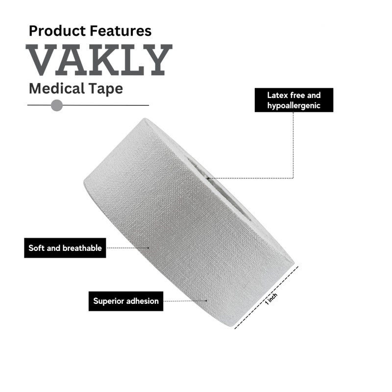 Vakly Athletic Porous Tape Pack of 3 - Soft Fabric Cloth Breathable Ortho Sports Training, Medical Adhesive Tape for Stabilizing & Supporting Muscles, Joints & Injuries - 1" Wide x 10 Yards - Image 2