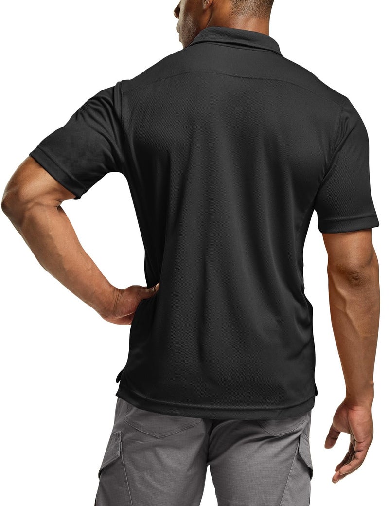 CQR Men's Quick Dry Tactical Polo Shirt, Lightweight Breathable Performance Polo, Short Sleeve UPF 50+ Outdoor Golf Shirt, Frost Essential Black, X-Large - Image 3