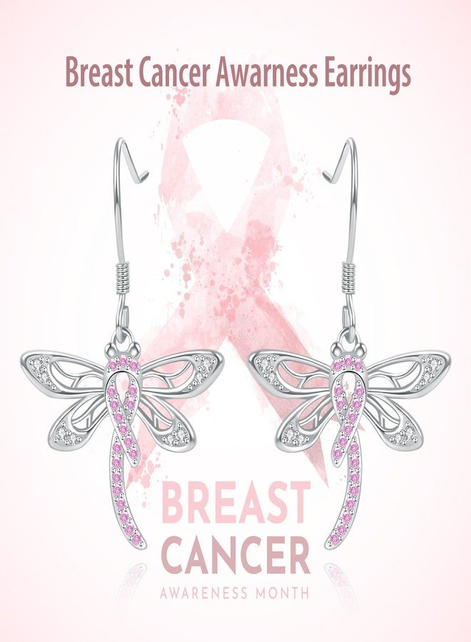 ACJNA Breast Cancer Survivor Earrings for Women 925 Sterling Sliver Dragonfly Breast Cancer Awareness Pink Ribbon Dangle Drop Earrings Gifts - Image 5
