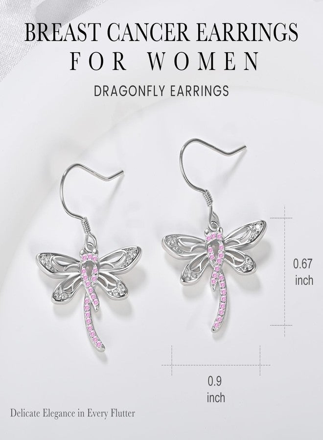 ACJNA Breast Cancer Survivor Earrings for Women 925 Sterling Sliver Dragonfly Breast Cancer Awareness Pink Ribbon Dangle Drop Earrings Gifts - Image 4