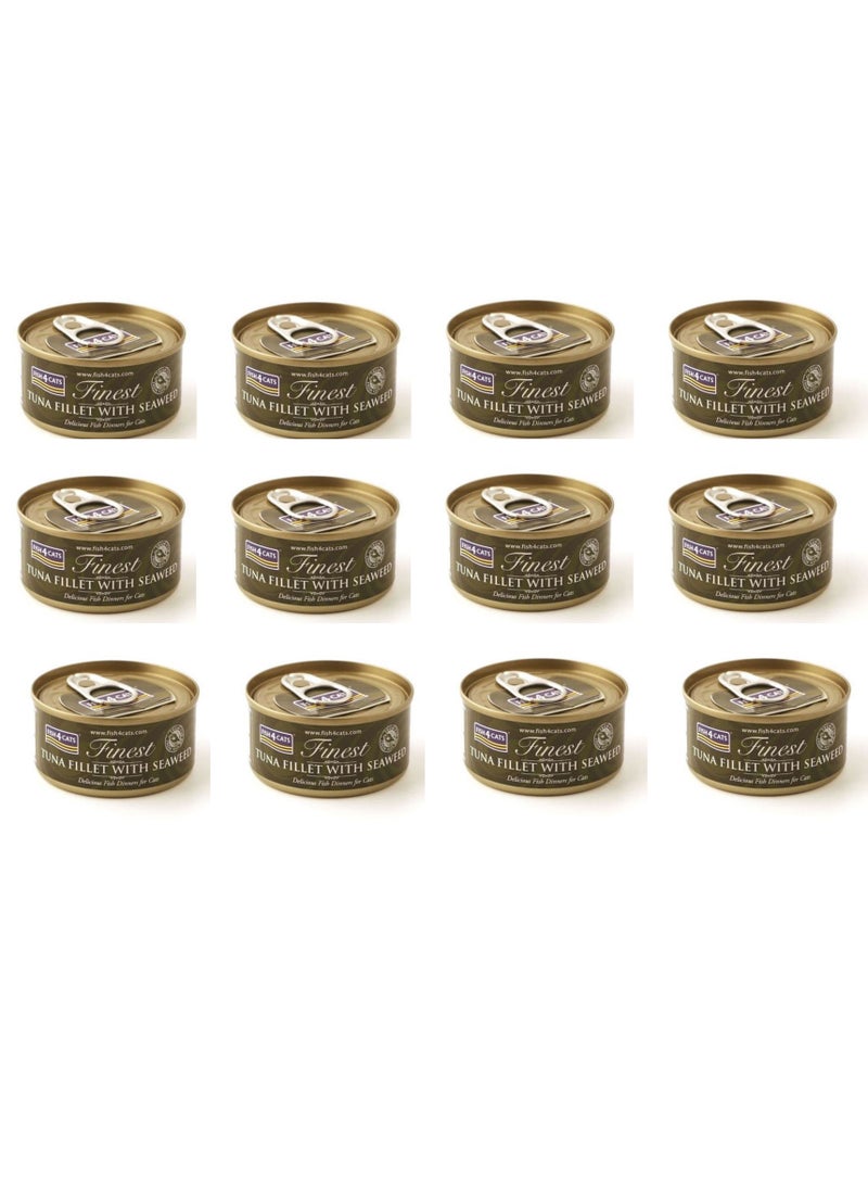 fish4cats 12pcs Finest Tuna Fillet with Seaweed Wet Cat Food 70g 