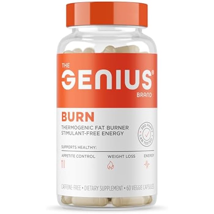 The Genius Brand Genius Thermogenic Fat Burner, 60 Diet Veggie Pills - Weight Loss & Metabolism Supplement, Appetite Suppressant & Energy Booster - Caffeine-Free Nootropic Focus & Brain Boost - Ashwagandha & TeaCrine - Image 1