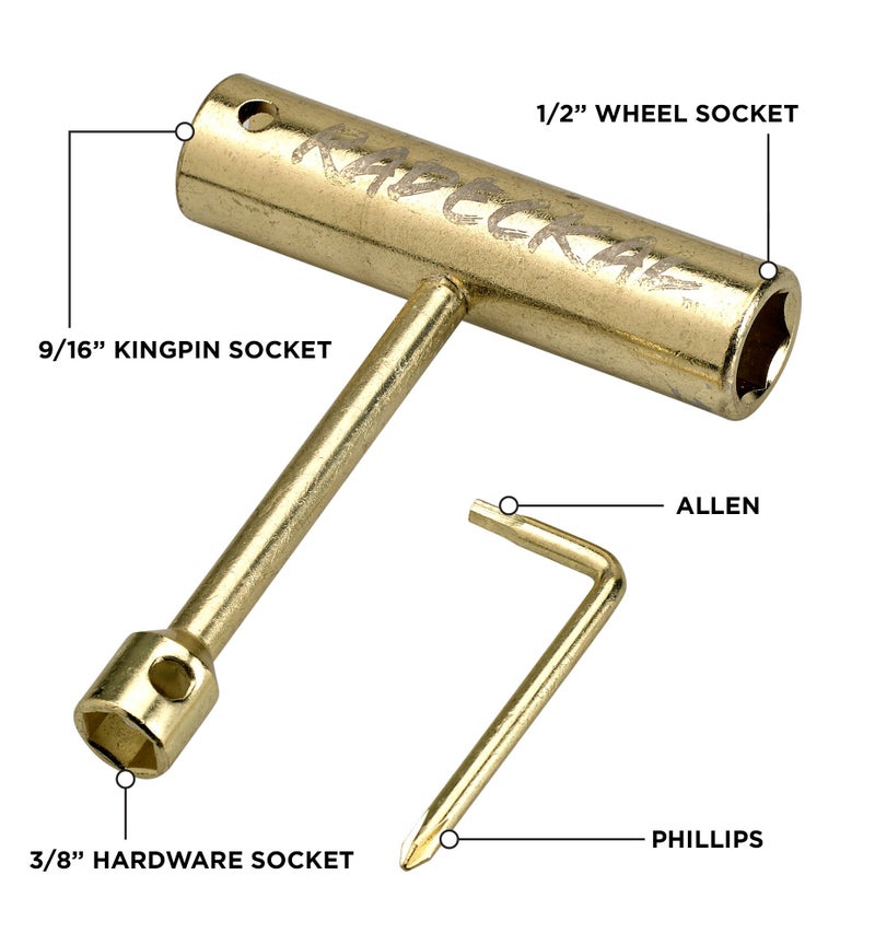 RADECKAL Compact Pocket Skate Tool- T Tool All in One Skate Tool for Skateboards, Longboards, Mini Skateboards, and Cruisers- Collapses to a Compact Size to Fit in Your Pocket (Gold) - Image 3