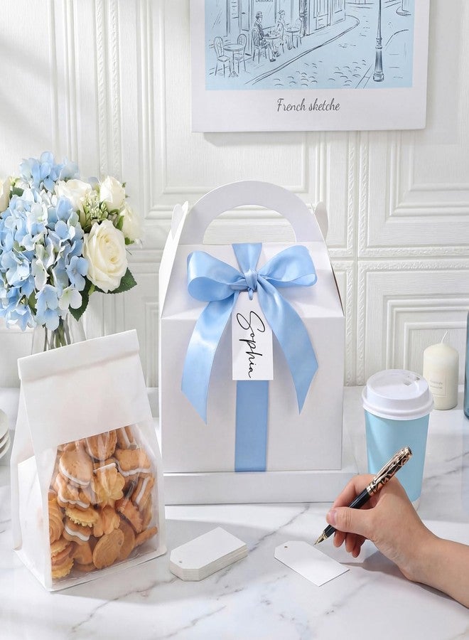 Maitys 24 Set Large Gable Boxes with Handles Ribbon and Tag 9''x6''x6'' Wedding Welcome Goodies Boxes for Guests Welcome Favor Kit for Wedding Bridal Shower Party Gift Packing (White,Light Blue - Image 3