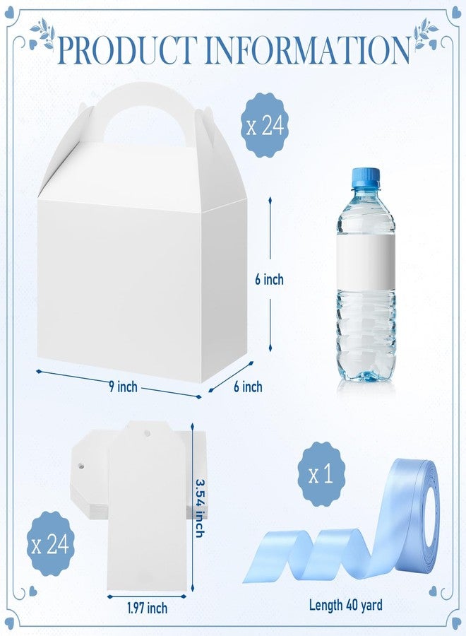 Maitys 24 Set Large Gable Boxes with Handles Ribbon and Tag 9''x6''x6'' Wedding Welcome Goodies Boxes for Guests Welcome Favor Kit for Wedding Bridal Shower Party Gift Packing (White,Light Blue - Image 2