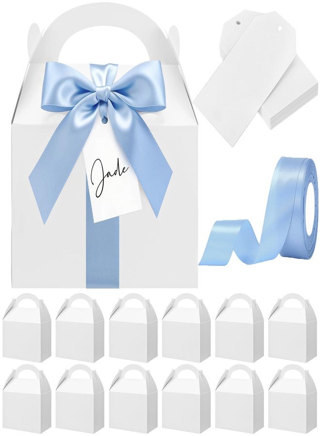 Maitys 24 Set Large Gable Boxes with Handles Ribbon and Tag 9''x6''x6'' Wedding Welcome Goodies Boxes for Guests Welcome Favor Kit for Wedding Bridal Shower Party Gift Packing (White,Light Blue - Image 1