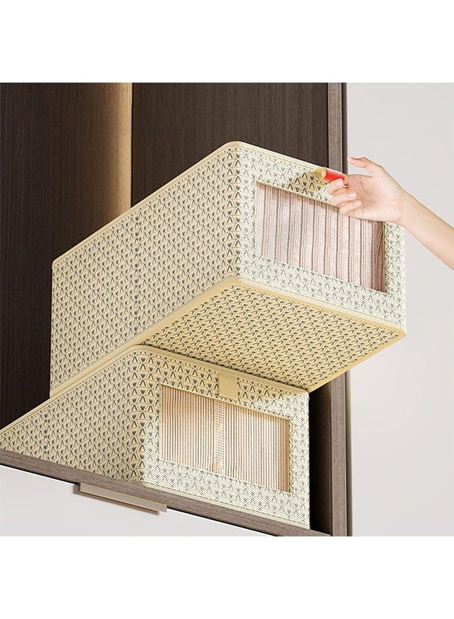 Clothes Storage Boxes, Set of 3 Wardrobe Storage Organiser Fabric Clothes Organiser, Storage Boxes with Clear Window for Jeans Pants Shirts Leggings Sweaters(Beige) - Image 2