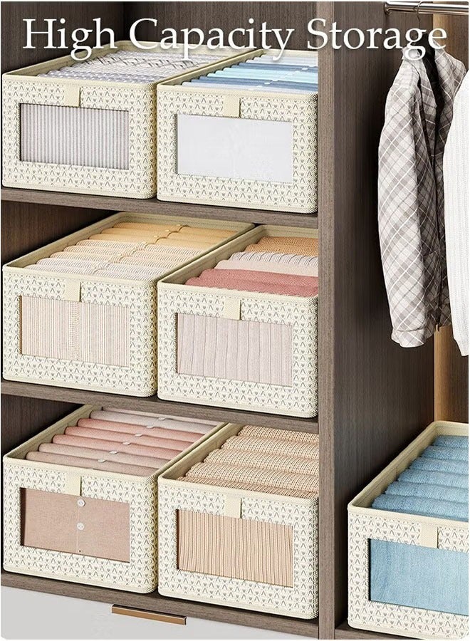 Clothes Storage Boxes, Set of 3 Wardrobe Storage Organiser Fabric Clothes Organiser, Storage Boxes with Clear Window for Jeans Pants Shirts Leggings Sweaters(Beige) - Image 4