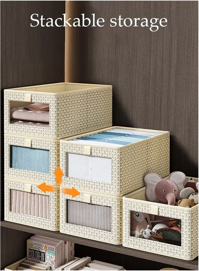 Clothes Storage Boxes, Set of 3 Wardrobe Storage Organiser Fabric Clothes Organiser, Storage Boxes with Clear Window for Jeans Pants Shirts Leggings Sweaters(Beige) - Image 5