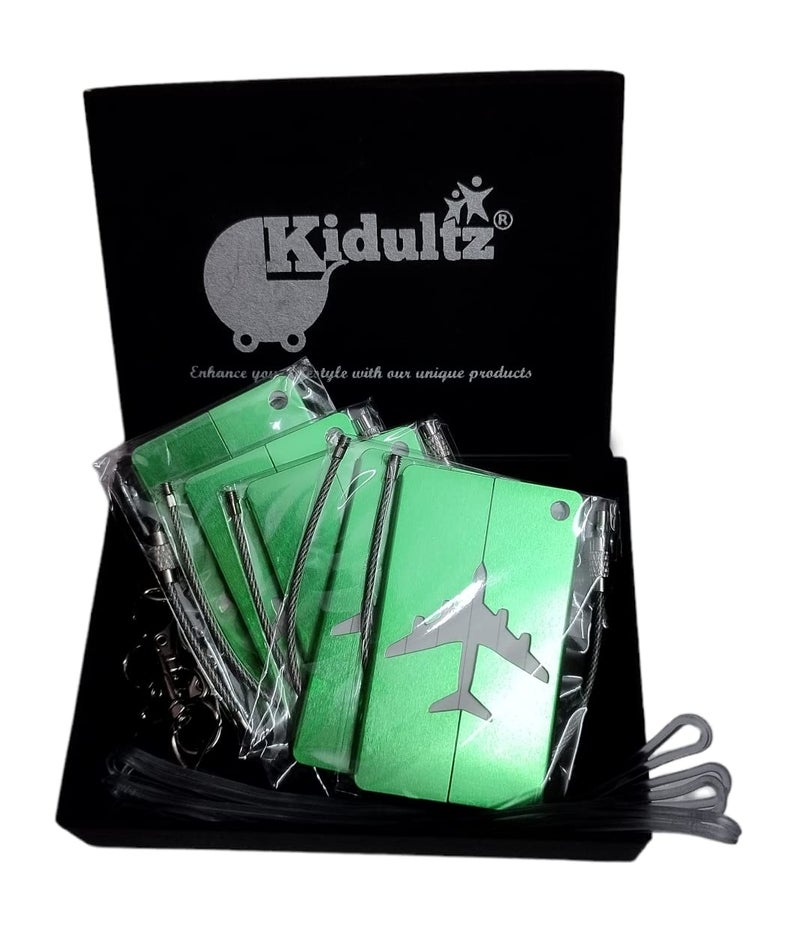 Kidultz Aluminum Alloy Metallic Luggage Tags Handle Wraps with Stainless Loop Anti-Break for Travel Identification Suitcase Bag Tag, School & Office Bags - Set of 5 (Green) - Image 1