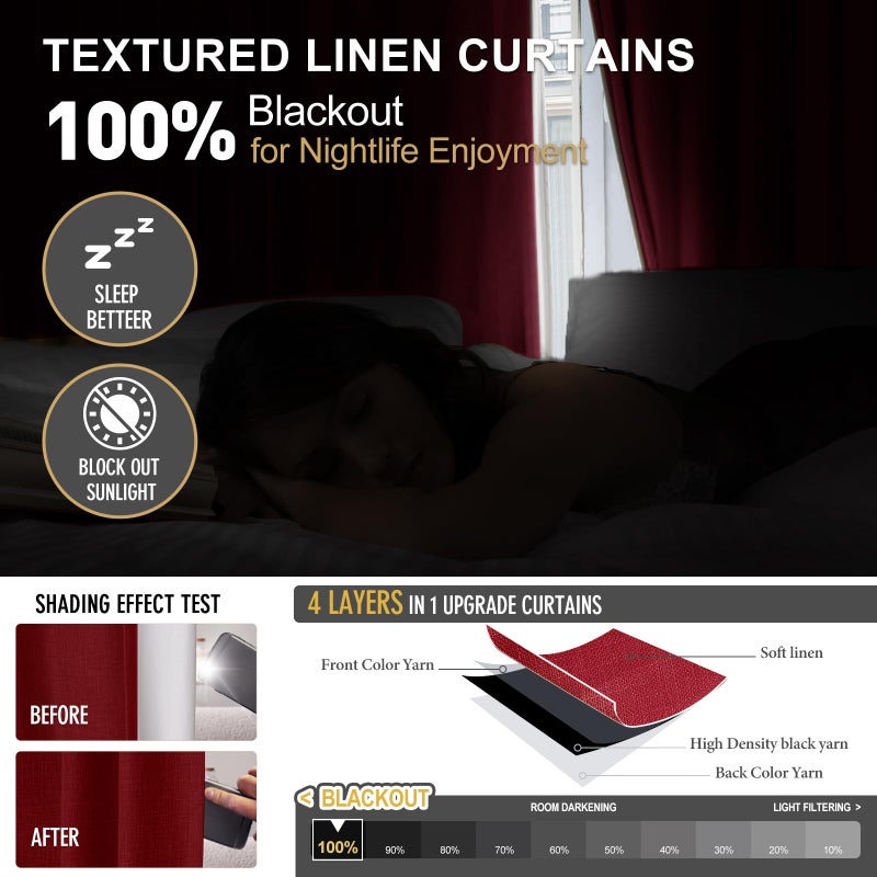 IVAPUPU Thick Linen Blend Pinch Pleated Blackout Curtains for Bedroom - 2 Pages Black Out Fall Curtains 95 Inch Long 2 Panel for Living Room Darkening Thermal Window Curtain Drapes with 16pc Hooks - Image 2