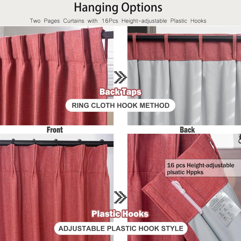 IVAPUPU Thick Linen Blend Pinch Pleated Blackout Curtains for Bedroom - 2 Pages Black Out Fall Curtains 95 Inch Long 2 Panel for Living Room Darkening Thermal Window Curtain Drapes with 16pc Hooks - Image 4
