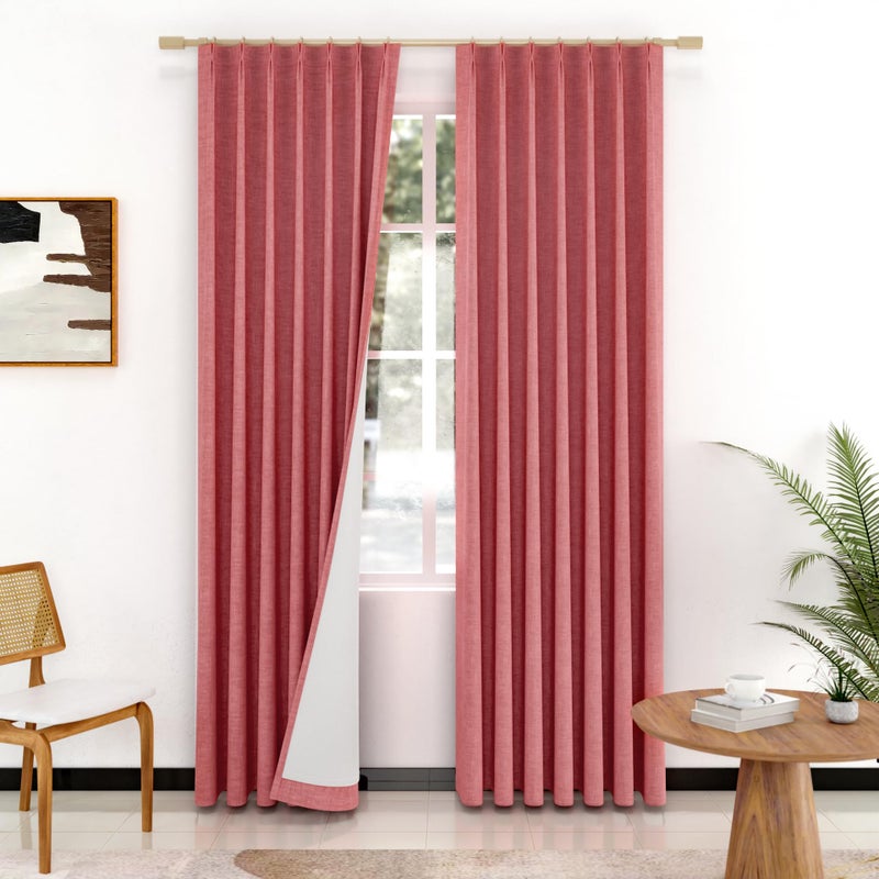IVAPUPU Thick Linen Blend Pinch Pleated Blackout Curtains for Bedroom - 2 Pages Black Out Fall Curtains 95 Inch Long 2 Panel for Living Room Darkening Thermal Window Curtain Drapes with 16pc Hooks - Image 1