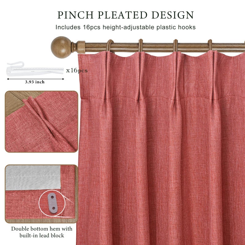 IVAPUPU Thick Linen Blend Pinch Pleated Blackout Curtains for Bedroom - 2 Pages Black Out Fall Curtains 95 Inch Long 2 Panel for Living Room Darkening Thermal Window Curtain Drapes with 16pc Hooks - Image 3